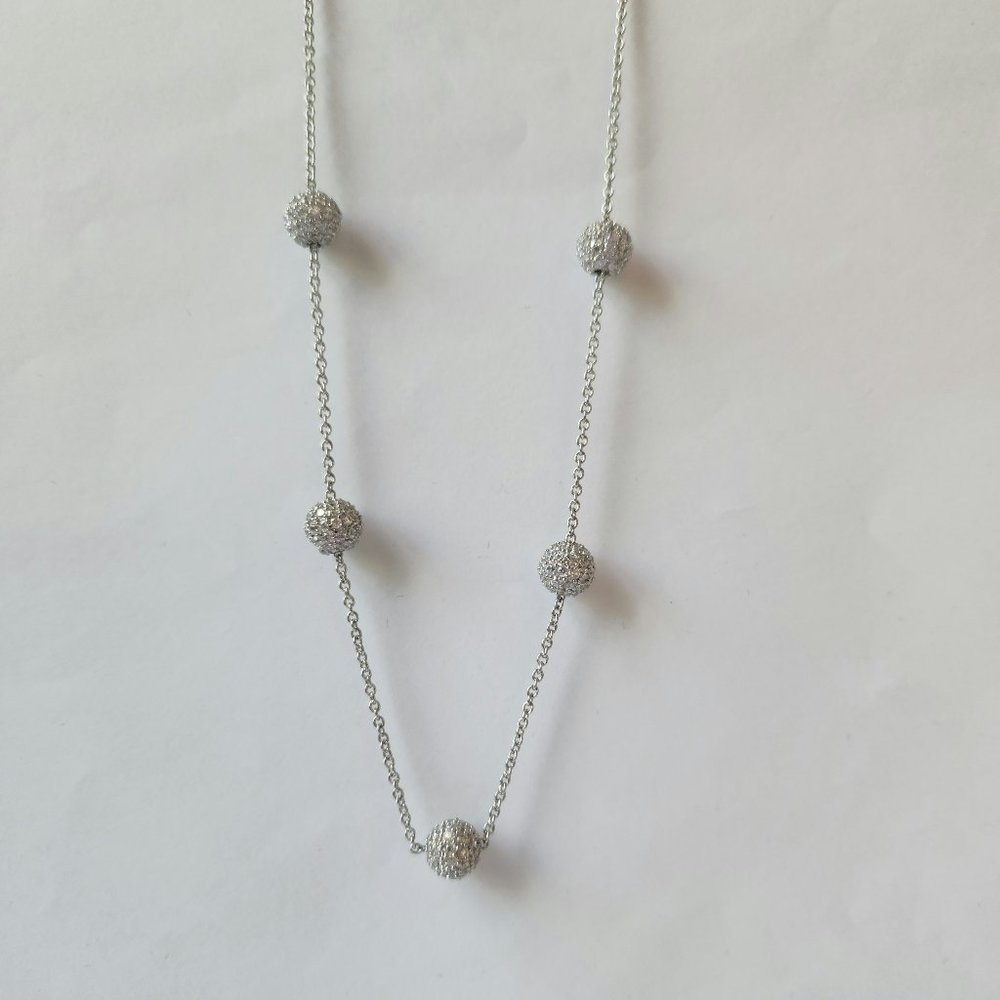 Cubic Zirconia flower cluster silver necklace, adjustable 16" to 17".